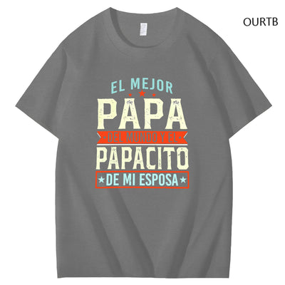 El Mejor Papa Del Mundo Yel Papacito De Mi Esposa Funny Art Pattern Print T-Shirt
