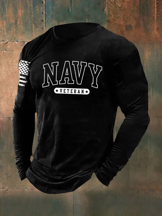 Men's Combat Veteran NAVY Pattern Long Sleeve T-Shirt