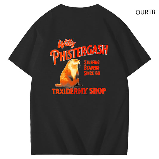 Willy Phistergash Stuffing Beavers Since'69 Taxidermy Shop Art Pattern Print T-Shirt