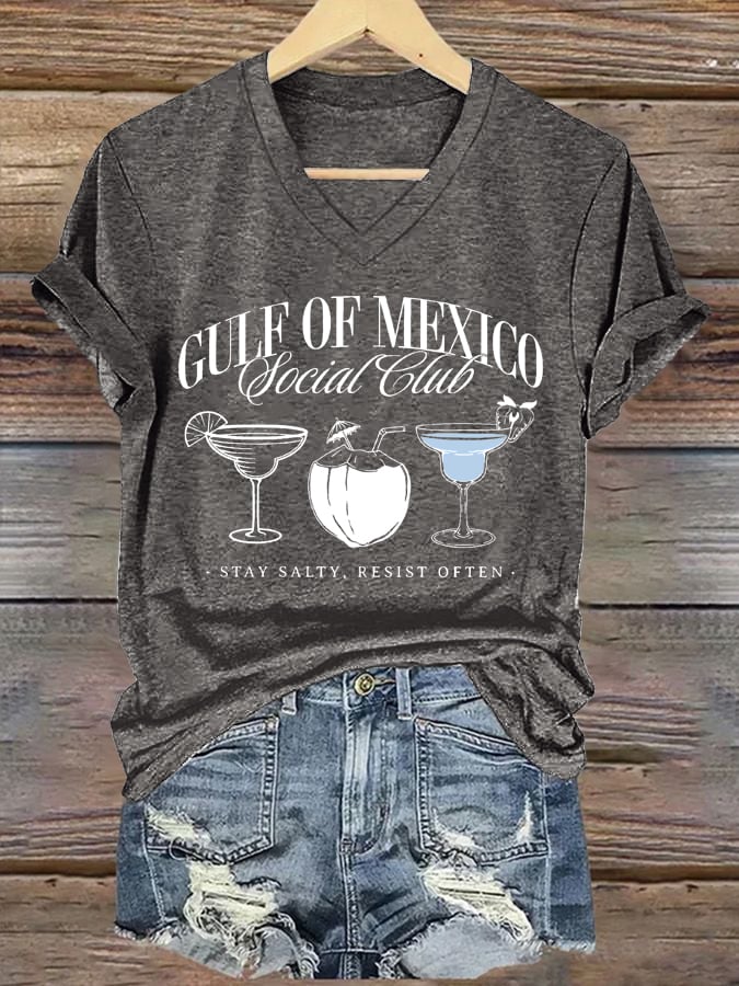 Women's Gulf Of Mexico Printed V Neck T-Shirt