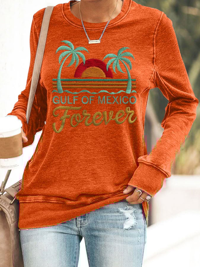 Women's Gulf Of Mexico Print Round Neck Sweatshirt