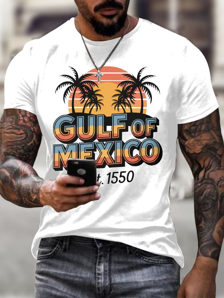 Men'S Retro Gulf Of Mexico Printed Casual Crew Neck T-Shirt