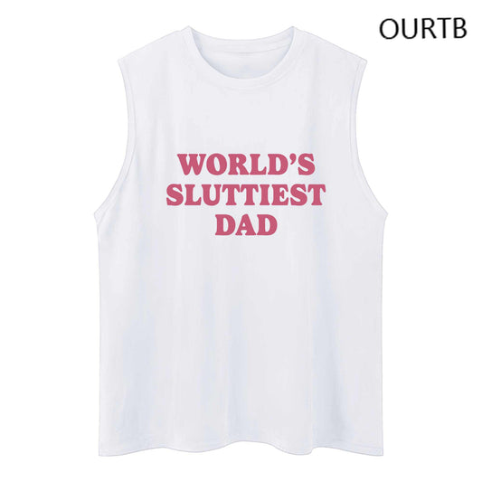 World's Dad Funny Adult Discomfort Art Print Cotton Sleeveless Tank Tops