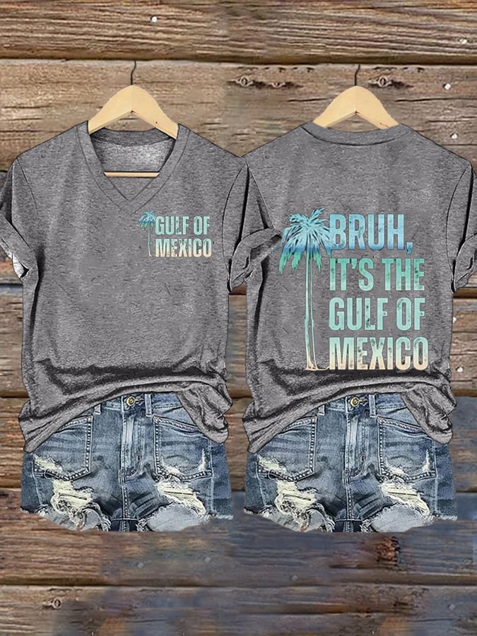 Women's Bruh It's The Gulf Of Mexico Printed V-Neck T-Shirt