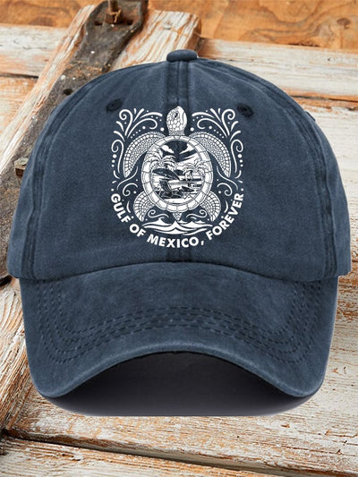 Retro Gulf Of Mexico Forever Sea Turtle Printed Baseball Cap