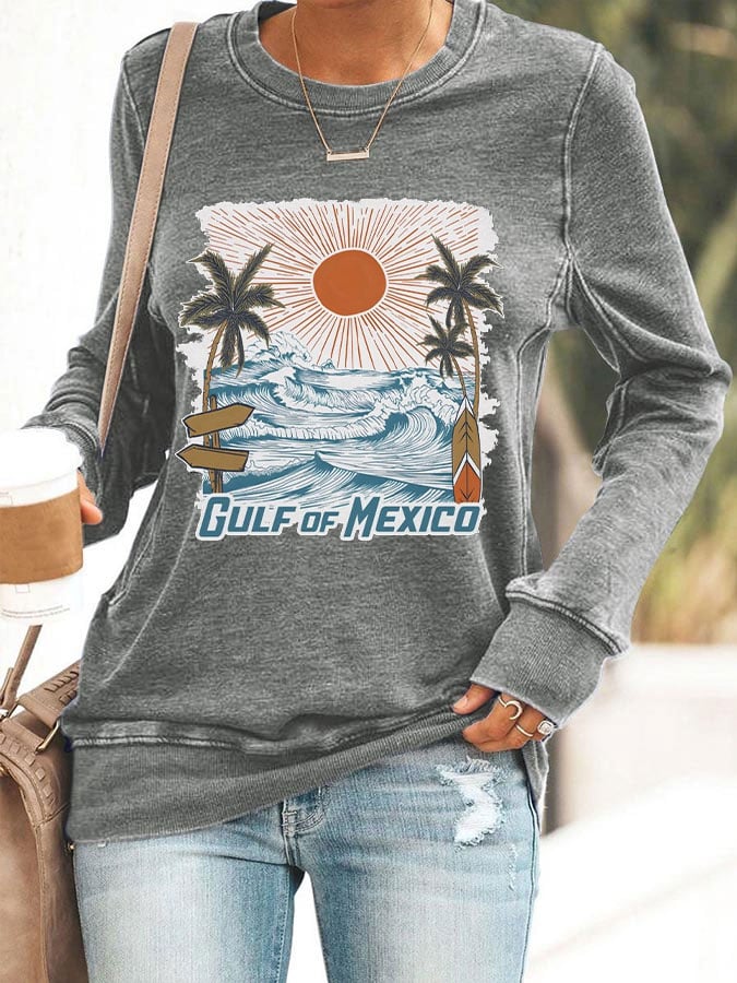 Women's Gulf Of Mexico Print Crewneck Sweatshirt