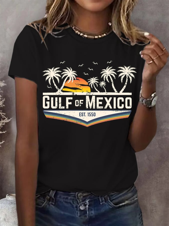 Women's Gulf Of Mexico Print Round Neck T-Shirt