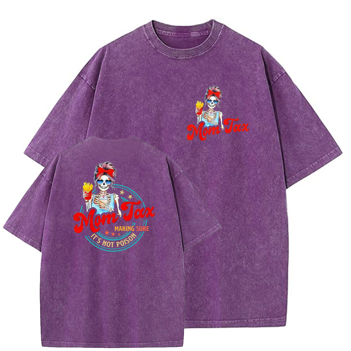 Mom Tax Washed And Distressed Pattern Crew Neck T-Shirt