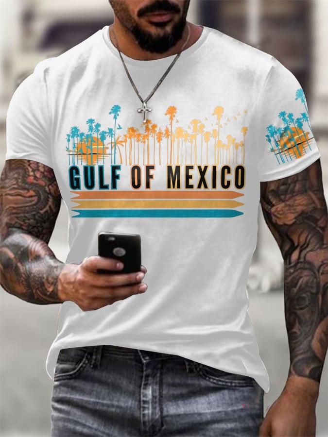 Men'S Retro Gulf Of Mexico Printed Casual Crew Neck T-Shirt
