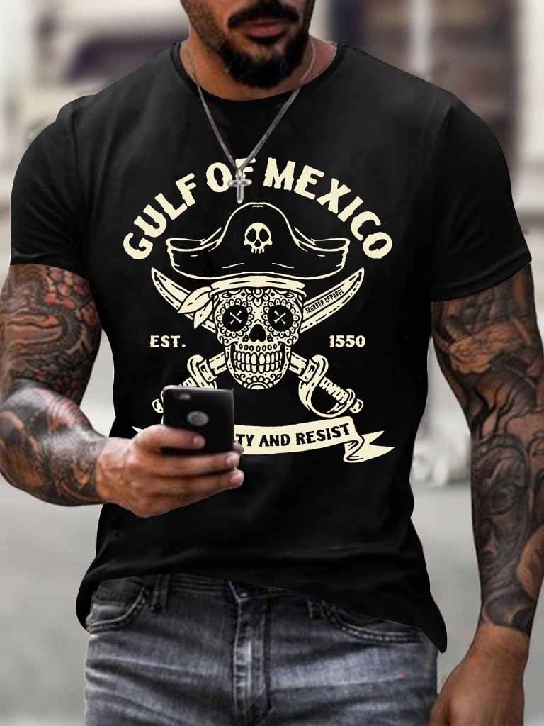 Men'S Retro Gulf Of Mexico Est 1550 Stay Salty And Resist Printed Casual Crew Neck T-Shirt