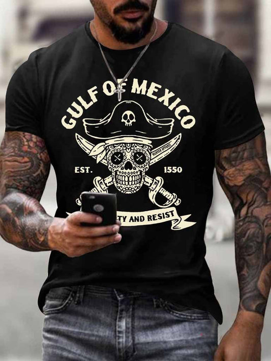 Men'S Retro Gulf Of Mexico Est 1550 Stay Salty And Resist Printed Casual Crew Neck T-Shirt