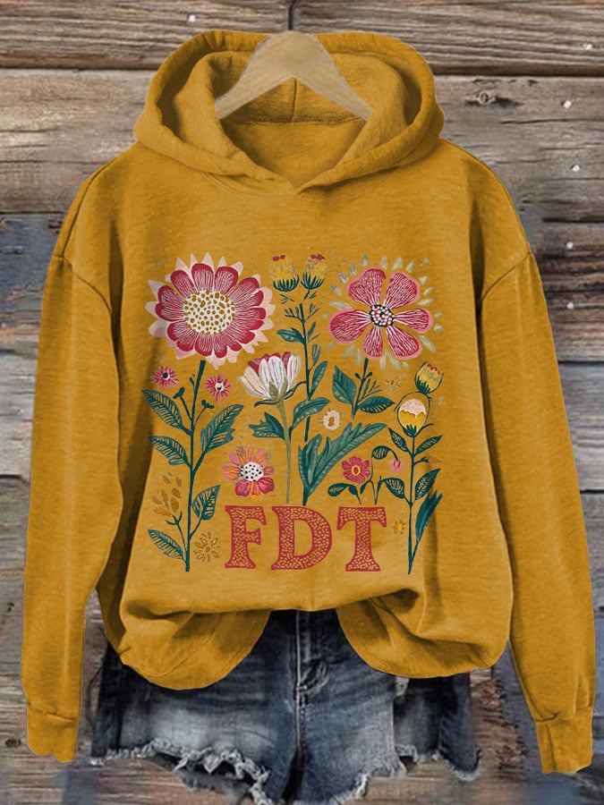 Women's Retro Flowers FDT Printed Hoodie