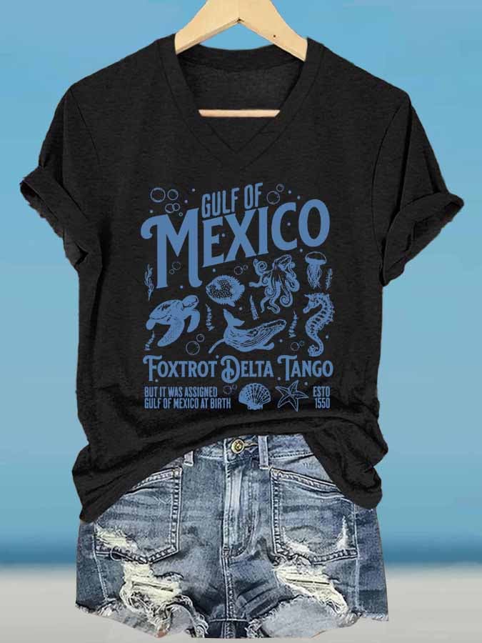 Women's Gulf Of Mexico Printed V Neck T-Shirt
