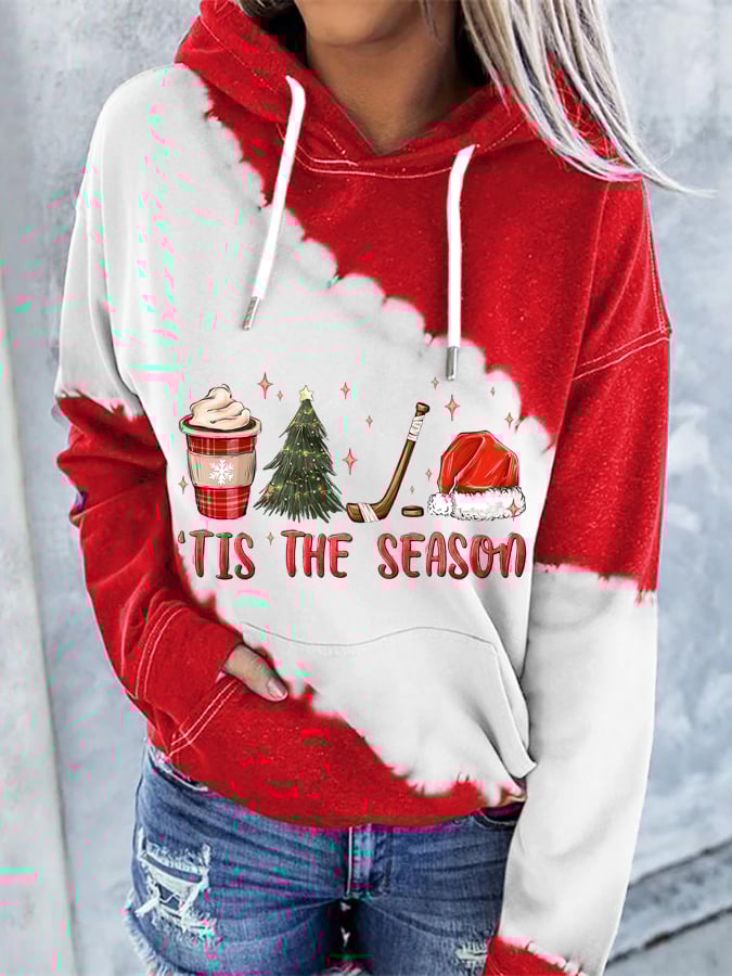 Women's Tis The Season Hockey Print Casual Hooded Sweatshirt