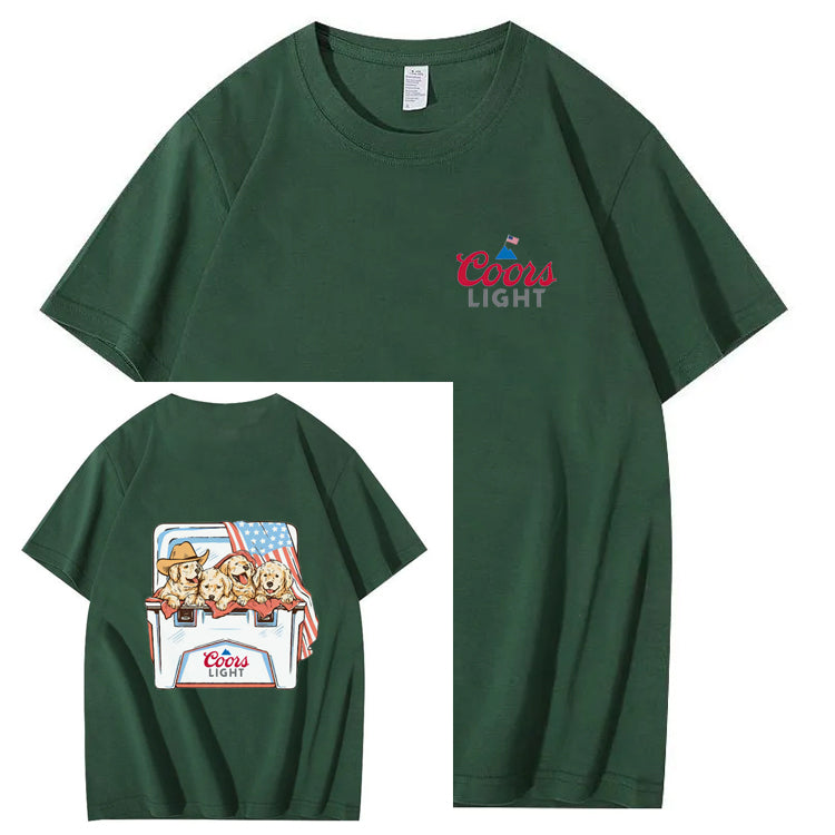 Funny Dogs And American Flag Pattern Print T-Shirt