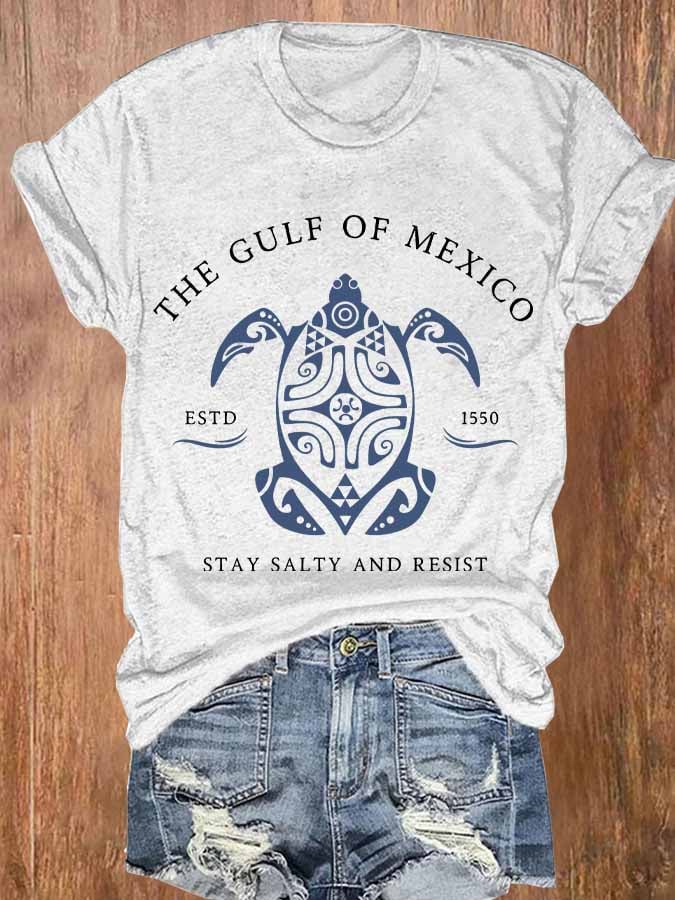 Women's Gulf Of Mexico Print Round Neck T-Shirt