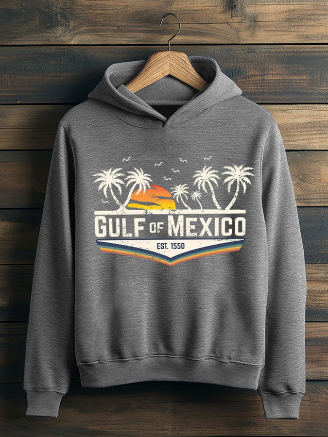 Men's Gulf Of Mexico Print Casual Hooded Sweatshirt