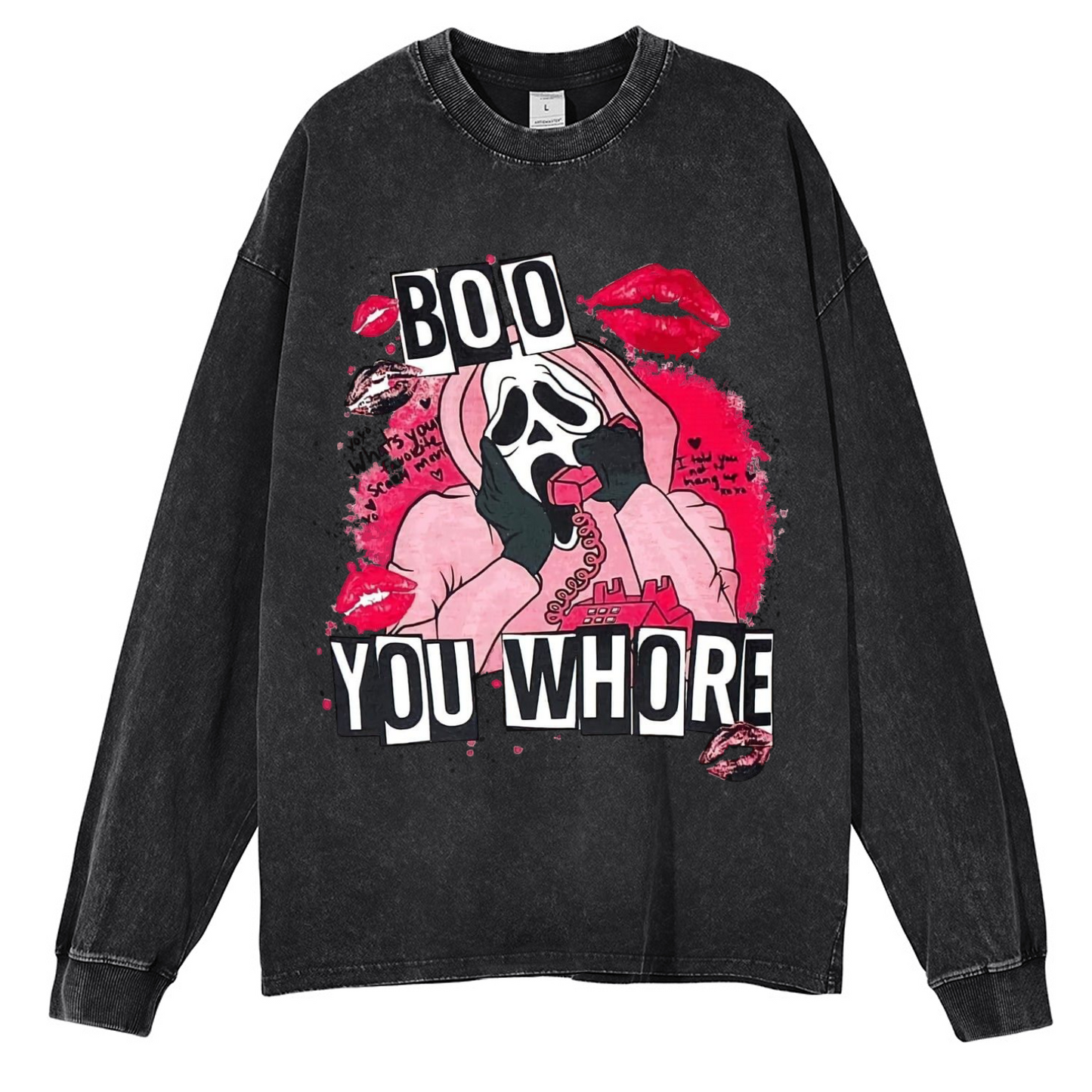 Boo You Who Are Unisex Washed Printed Round Neck Long Sleeve Sweatshirt