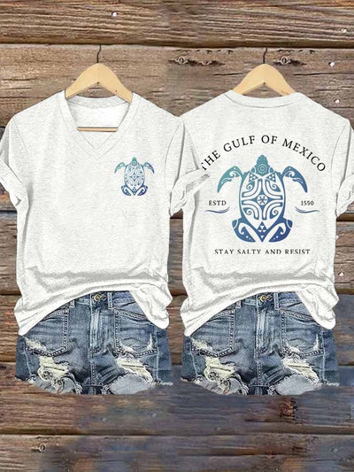 Women's Gulf Of Mexico Printed V Neck T-Shirt