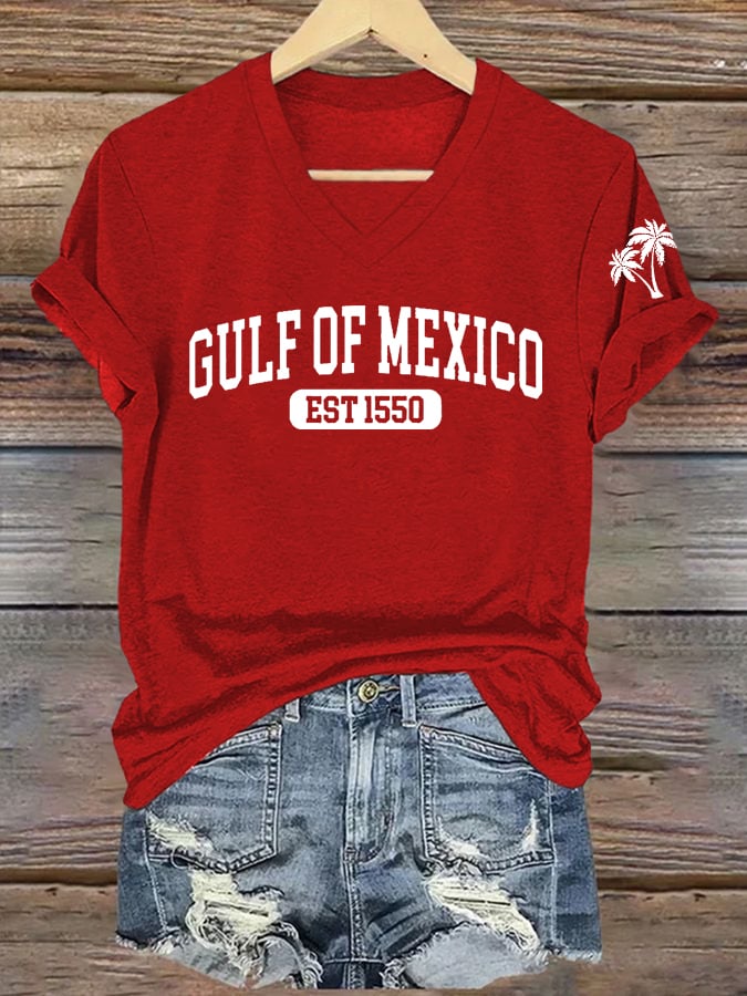 Women's Gulf Of Mexico Printed V Neck T-Shirt