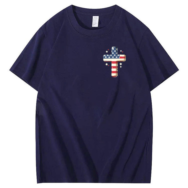 Independence Day Stars&Stripes Jesus Chirs Pattern Print T-Shirt