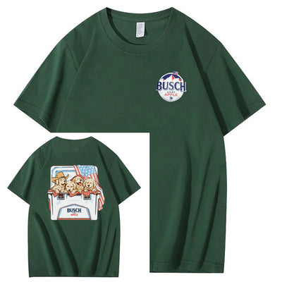 Happy Dogs And American Flag Pattern Print T-Shirt