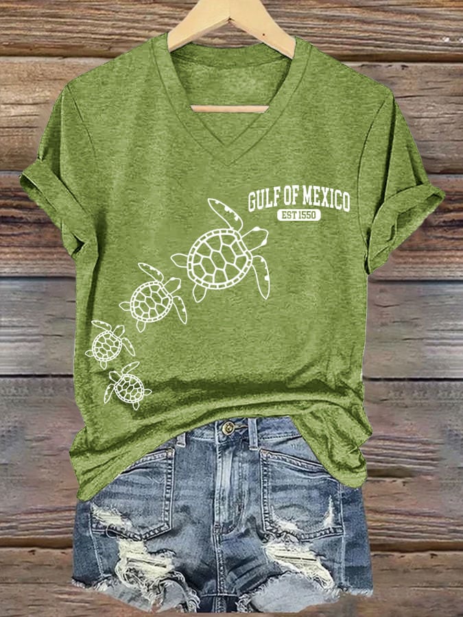 Women's Gulf Of Mexico Printed V Neck T-Shirt