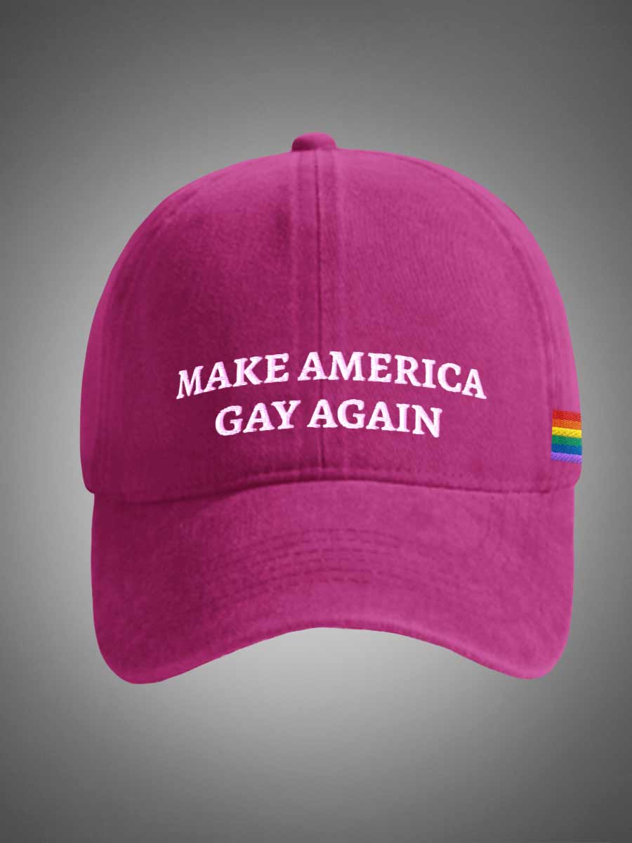Rainbow Maga Make American Great Again LGBTQ Unisex Distressed Cotton Washed Art Print Hat