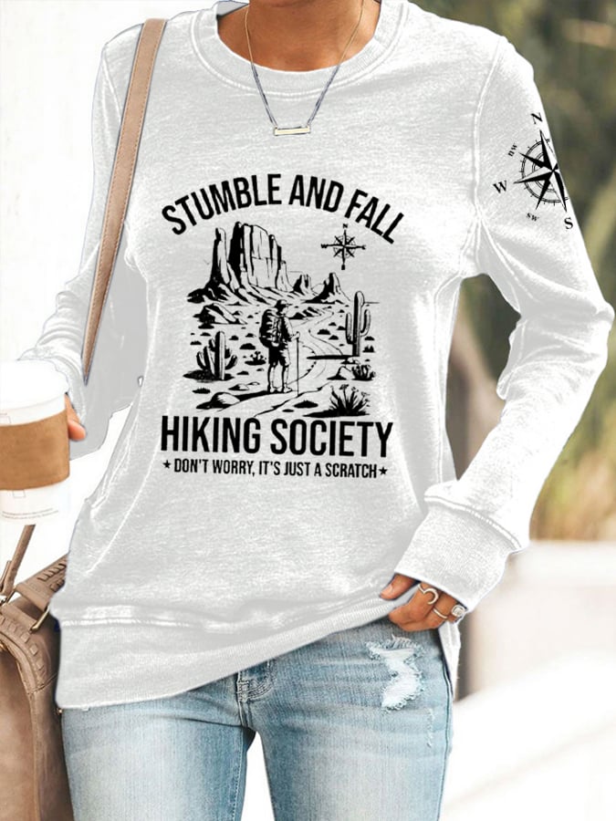Womens Stumble And Fall Hiking Society Printed Sweatshirt