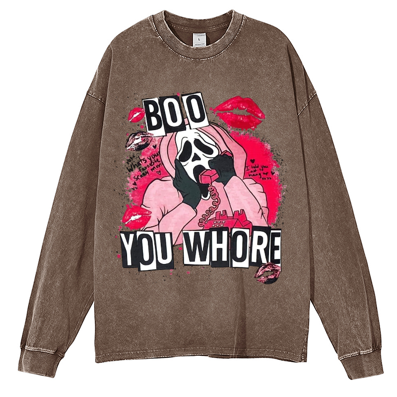 Boo You Who Are Unisex Washed Printed Round Neck Long Sleeve Sweatshirt