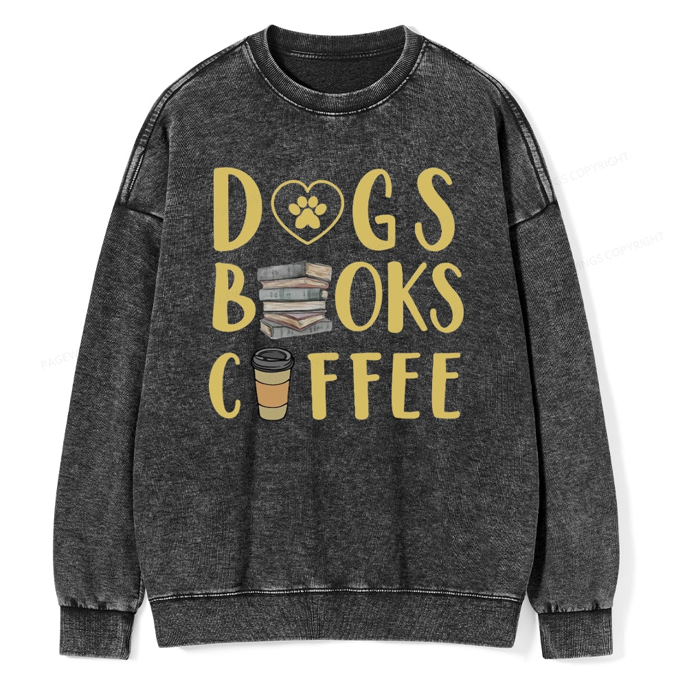 Pagewing Dogs, Books, Coffee Unisex Washed Sweatshirt
