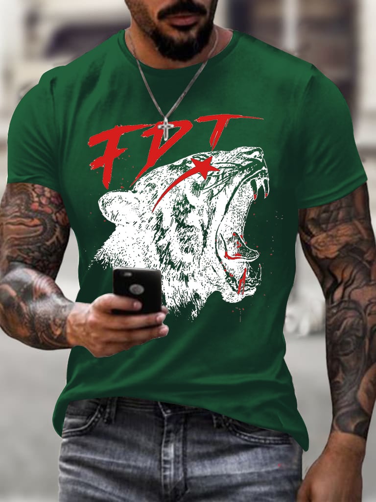 Men'S Retro FDT Printed Casual Crew Neck T-Shirt