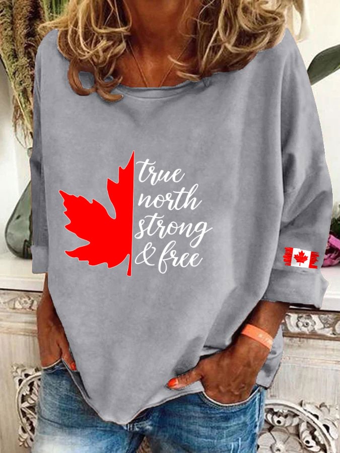 Women's "True North Strong and Free" Canadian Flag Print Sweatshirt