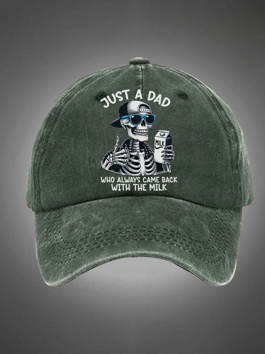 Just A Dad Who Always Came Back With The Milk Pattern Washed Hats