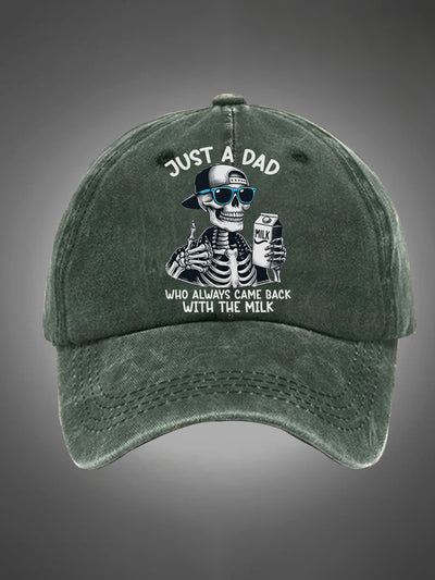 Just A Dad Who Always Came Back With The Milk Pattern Washed Hats