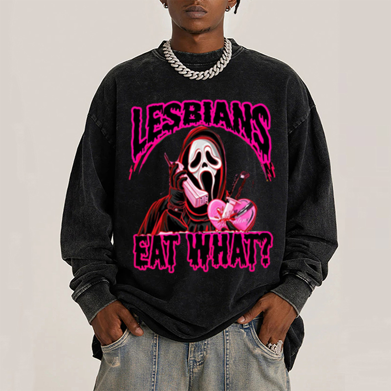Eat What Ghost Unisex Casual Washed Printed Sweatshirt
