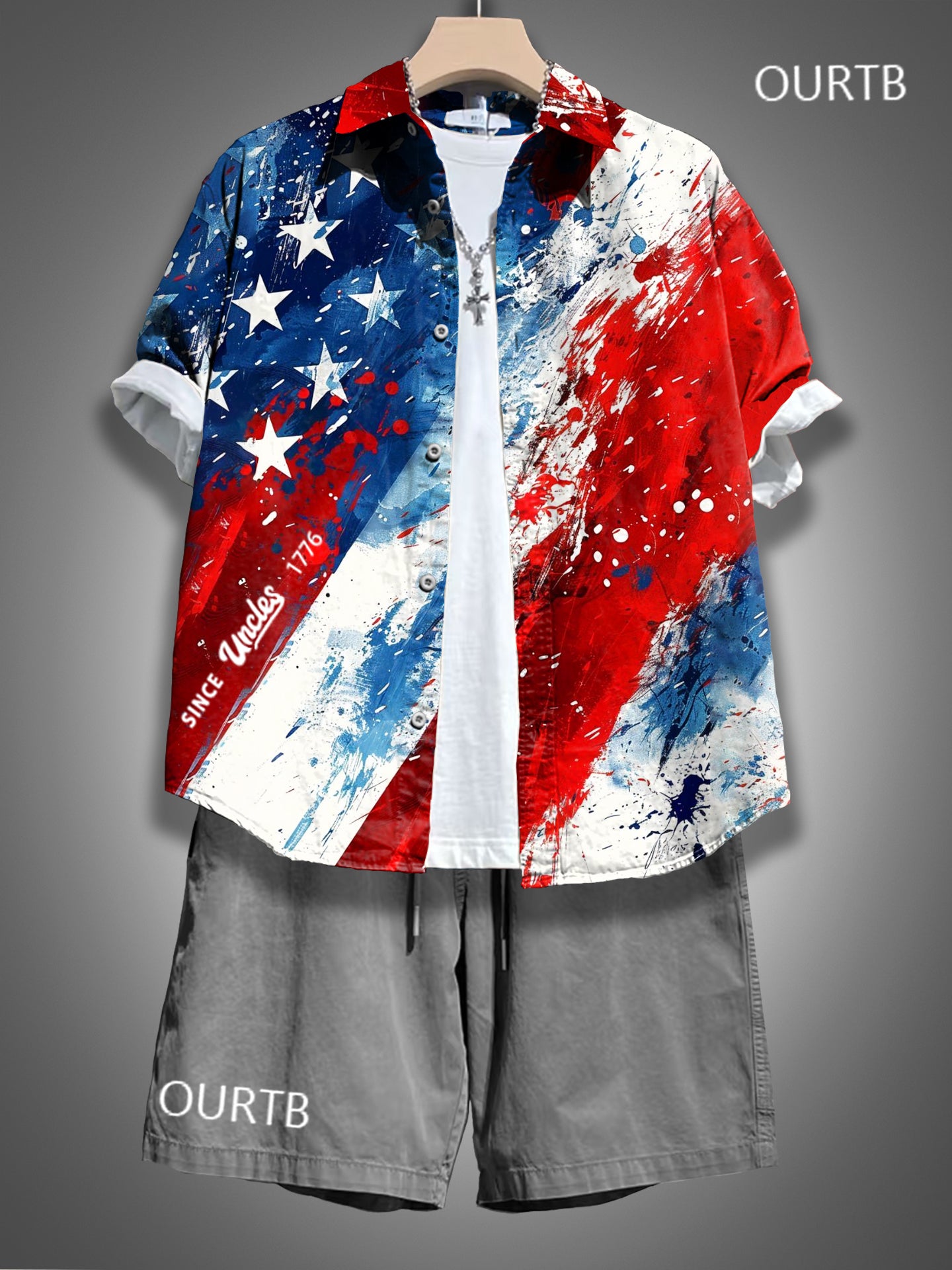 Uncle Since 1776 USA Independence Day Abstract Pattern Art Print Casual 100% Cotton Shirt