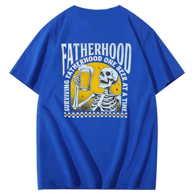 Fatherhood Skull And Beer Pattern Print Cotton T-Shirt