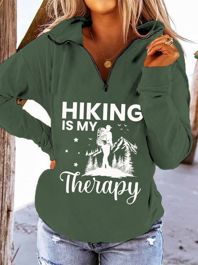 Women's Hiking Is My Therapy Hiking Print Long Sleeve Sweatshirt
