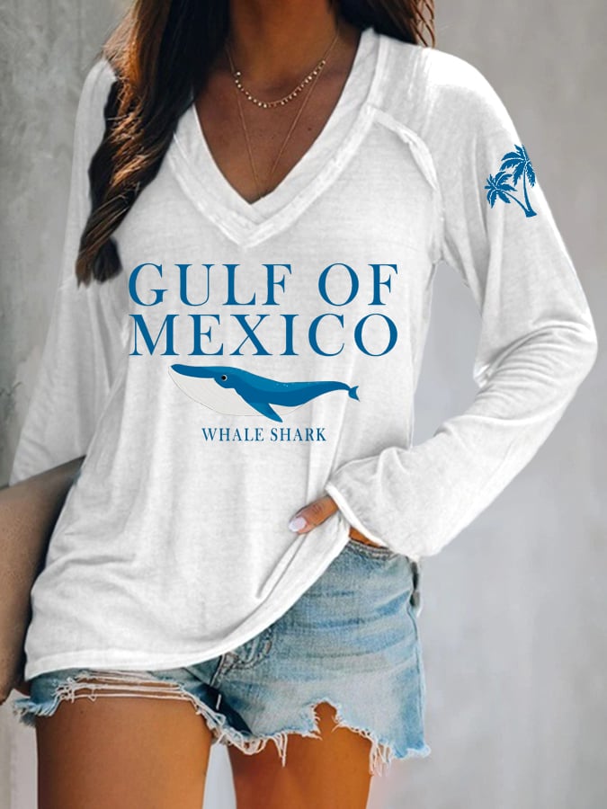 Women's Gulf Of Mexico Print V Neck T-Shirt