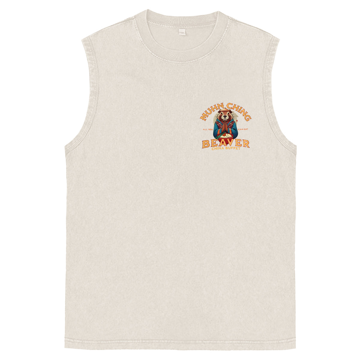 Muhn Ching All You Can Eat Beaver China Buffet Art Print Cotton Sleeveless Tank Tops