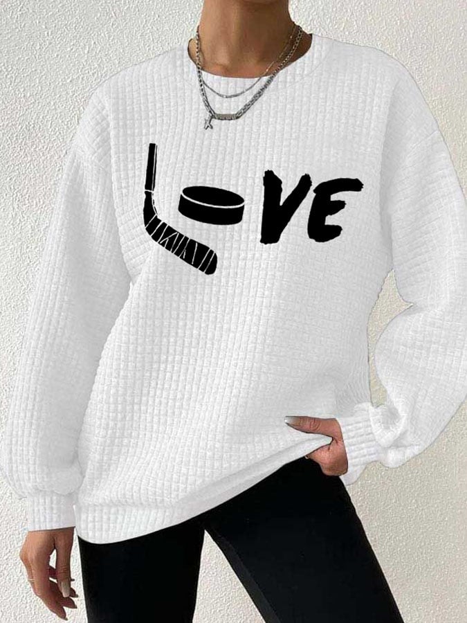 Women's Love Ice Hockey Print Long Sleeve Sweatshirt