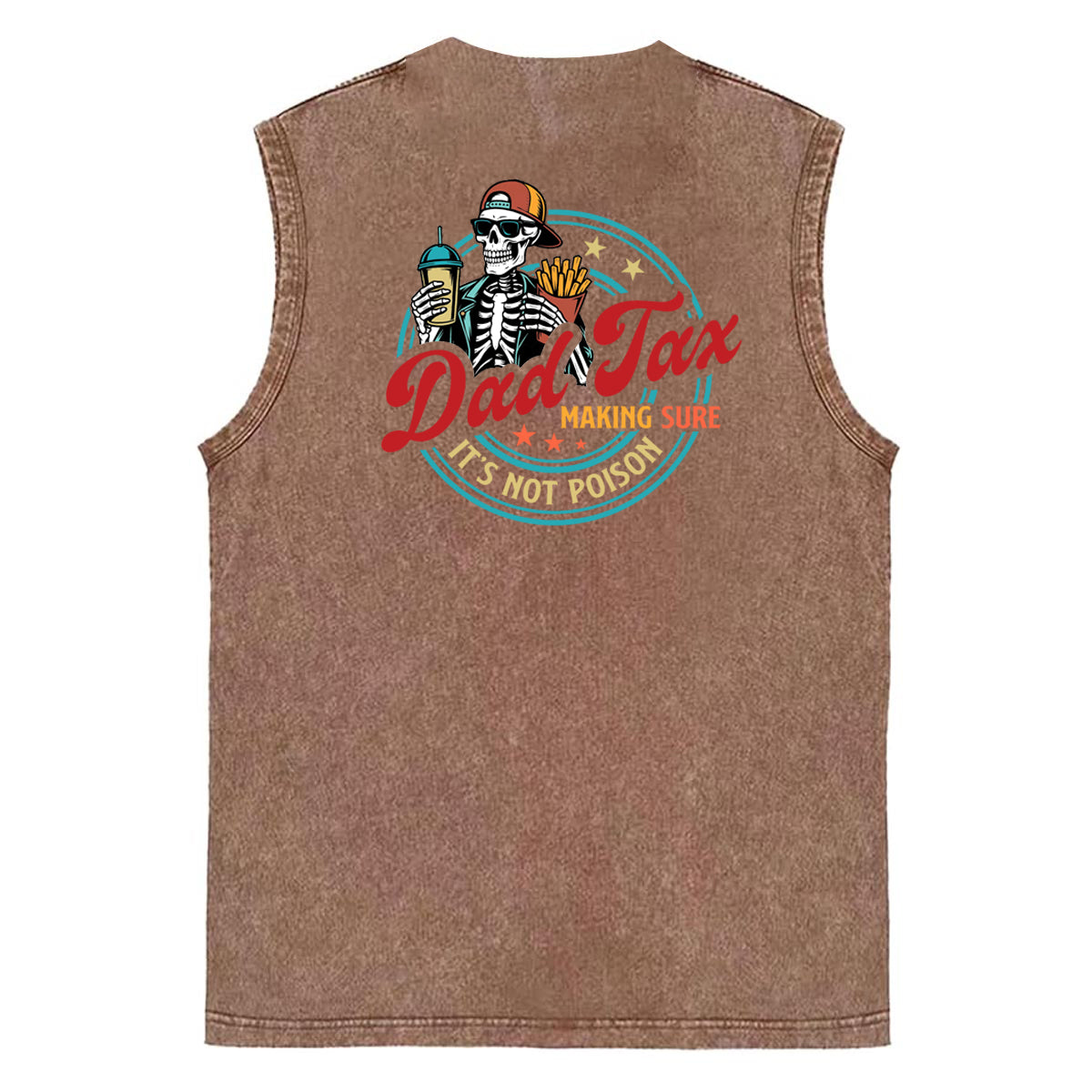 Dad Tax Pattern Sleeveless Cotton Washed Printed Loose Vest