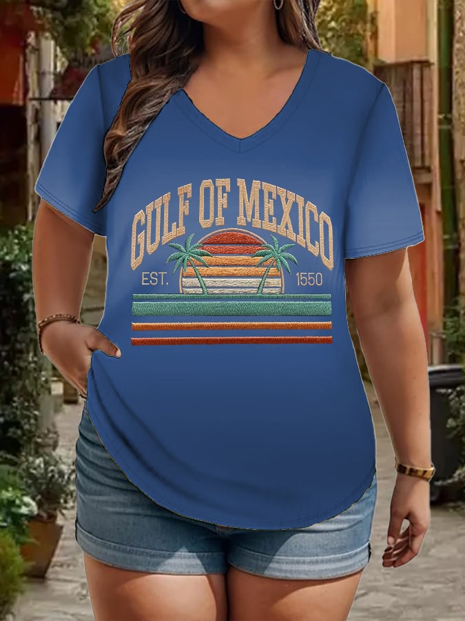 Women's Plus Size Gulf Of Mexico Print V-Neck T-Shirt