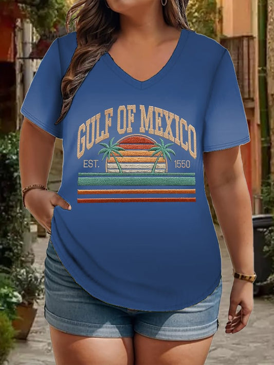 Women's Plus Size Gulf Of Mexico Print V-Neck T-Shirt