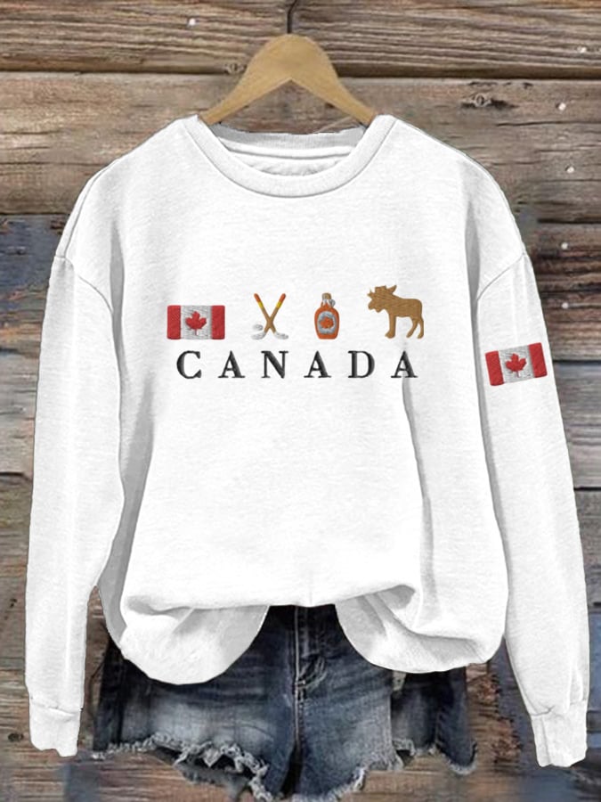 Women's Canadian Pride Printed Crew Neck Long Sleeve Sweatshirt