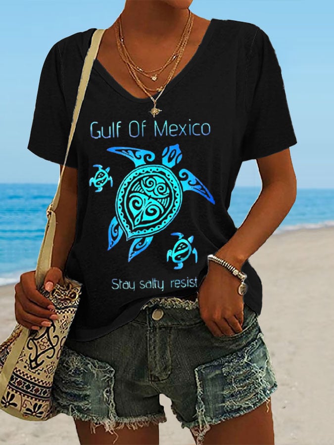 Women's Gulf Of Mexico Print Casual T-Shirt