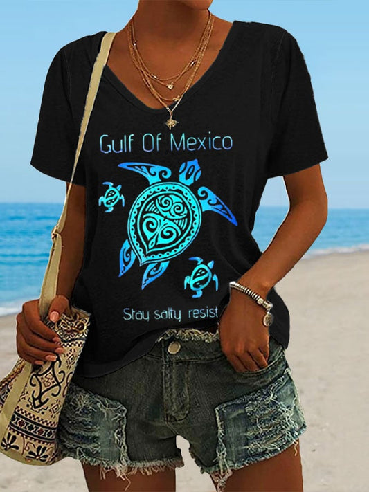 Women's Gulf Of Mexico Print Casual T-Shirt