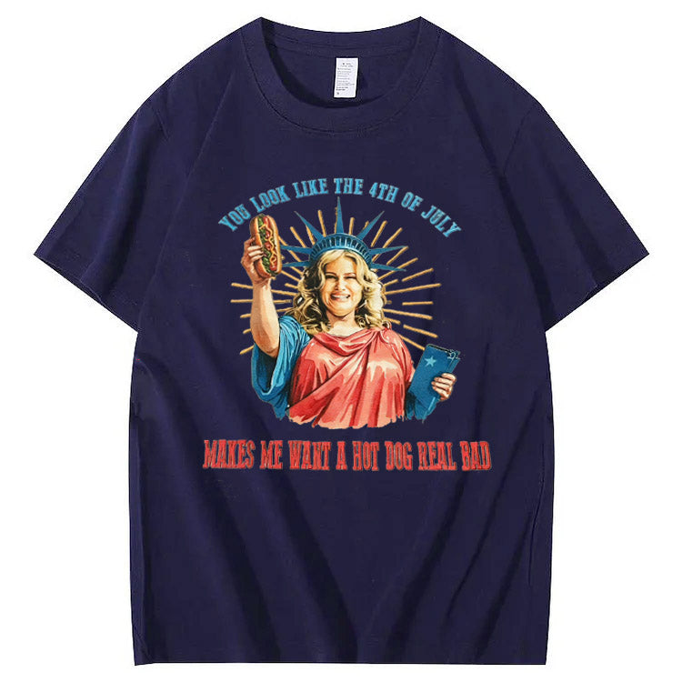 Makes Me Want A Hot Dog Real Bad Pattern Print T-Shirt