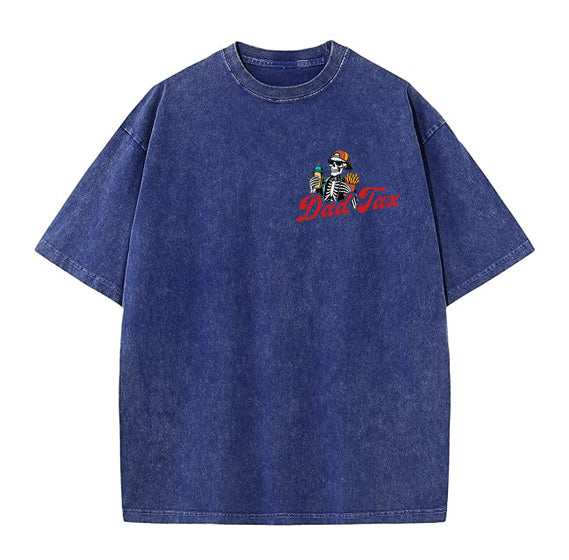Dad Tax Washed And Distressed Pattern Crew Neck T-Shirt